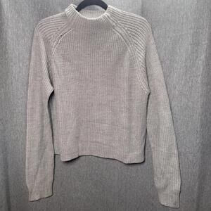 Gray Mock Neck Sweater Women's XS Classic Ribbed Knit Preppy Fall Winter
